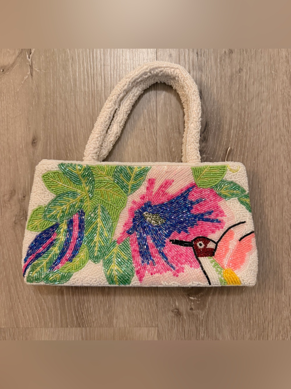 Colleen Lopez Vintage Hand-Beaded Hummingbird & Floral Clutch Bag - Resort Chic